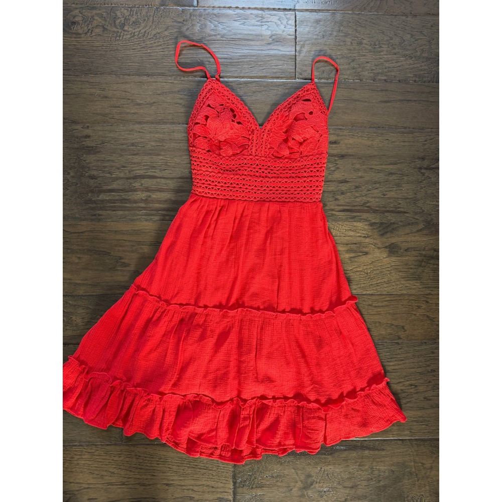 Orange Crochet Lace Sundress Boho XS‎ Tomato Girl